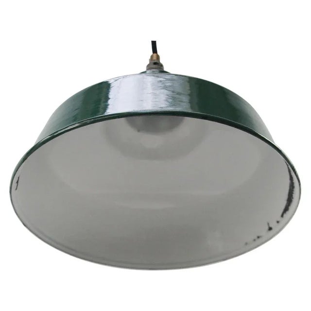 Industrial Vintage British Industrial Green Enamel Pendant Lamps by Simplex UK For Sale - Image 3 of 6