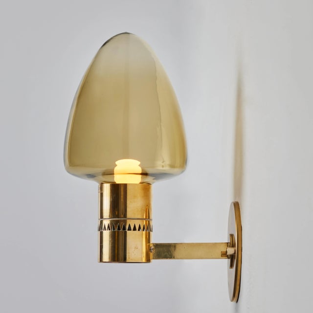Metal 1960s Hans-Agne Jakobsson Model V-220 Brass & Glass Sconce for Markaryd For Sale - Image 7 of 12