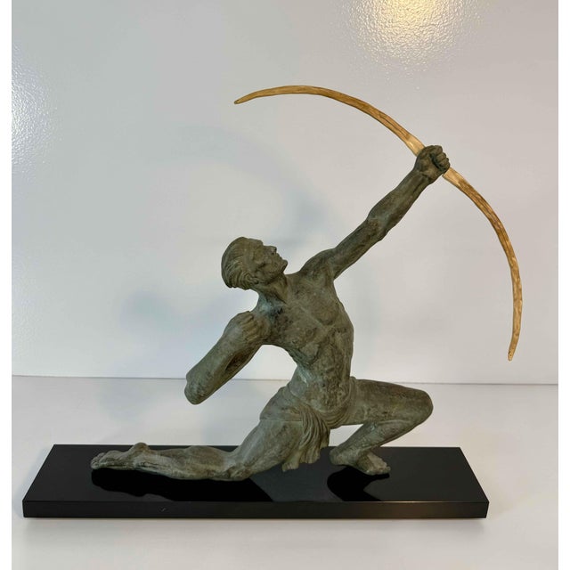 After Jean De Roncourt, French Art Deco The Archer Sculpture, 1930s, 1920s, Metal & Bakelite on Marble Base For Sale - Image 3 of 12