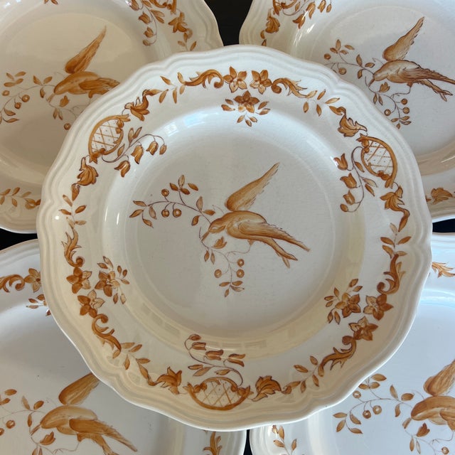 French Vintage French Faience Longchamp Clery Hand Painted Dinner Plates- Set of 5 For Sale - Image 3 of 6