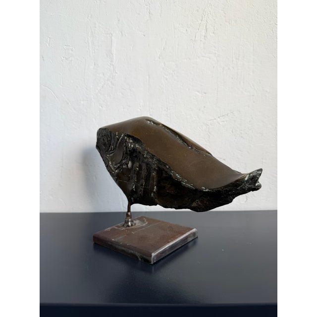 Brazilian Modernist Fossilized Bronze Fish Sculpture on Steel Base by Mário Agostinelli, 1980s For Sale - Image 9 of 14