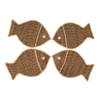 Natural Woven Straw Fish Trivets/Placemats - Set of 4 For Sale