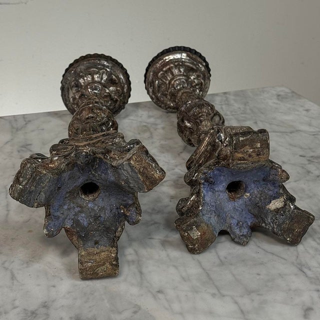 Pair of 18th Century Italian Baroque Silver Gilded Candlesticks For Sale - Image 18 of 18