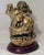 Late 20th Century Chinoiserie Gilded "Faux Bronze" Laughing Buddha Statue on Wooden Base For Sale In Mobile - Image 6 of 11