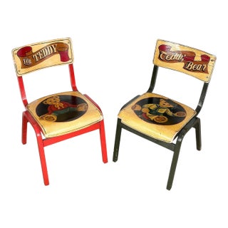 Vintage Hand Painted Child’s Chairs W Teddy Bears For Sale