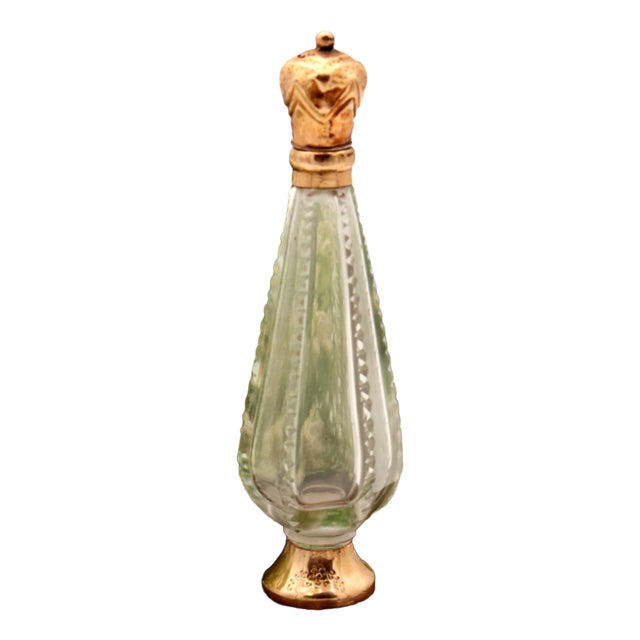 Perfume Bottle in Cut Glass with Gold Applications For Sale