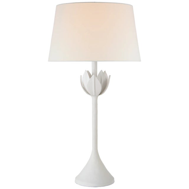 Julie Neill for Visual Comfort Signature Alberto Large Table Lamp in Plaster White with Linen Shade For Sale