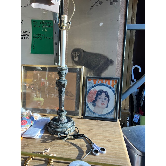 Modern 1970s Modern Metal Lamp With Ram Head Details, Lampshade Included For Sale - Image 3 of 10