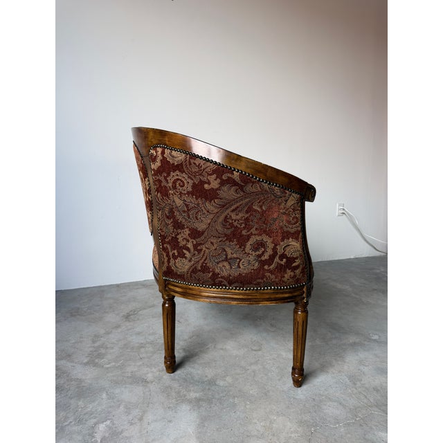 Vintage Louis XVI Style Curved Barrel Back Loveseat With Nailhead Trim For Sale - Image 9 of 17