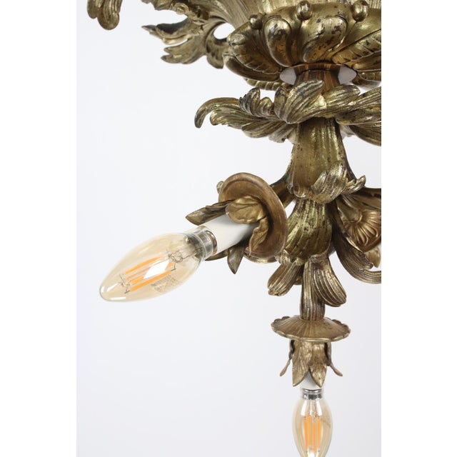 Mid 20th Century Mid 20th Century French Empire Gilt Cast Bronze 5 Light Chandelier For Sale - Image 5 of 15