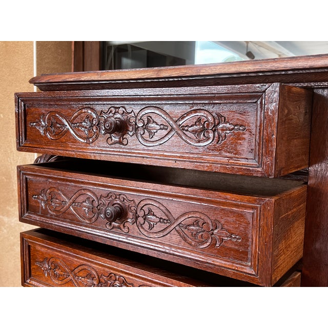 Late 19th Walnut Nine Drawer Tall French Carved Chest or Siffonier For Sale - Image 9 of 12