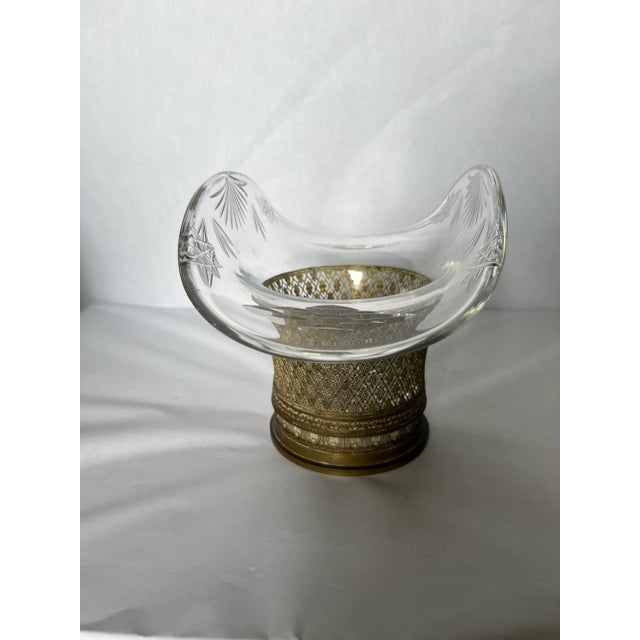 Antique French Gilt Bronze & American Brilliant Cut Glass Bride’s Basket or Centerpiece Vase! Basket is removable from...