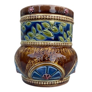19th Century Majolica Leaves Vase Sarreguemines For Sale