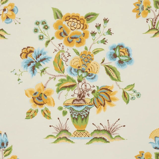 Schumacher Ashford Wallpaper in Ochre & Sky - 10 Yards For Sale
