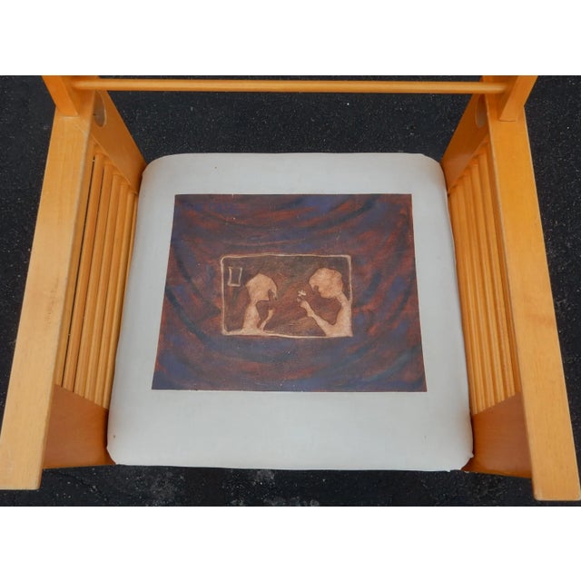 1980s Post Modern Spindle Dining Arm Chairs With Jayson Clymer Paintings Upholstery - Set of 8 For Sale - Image 10 of 13