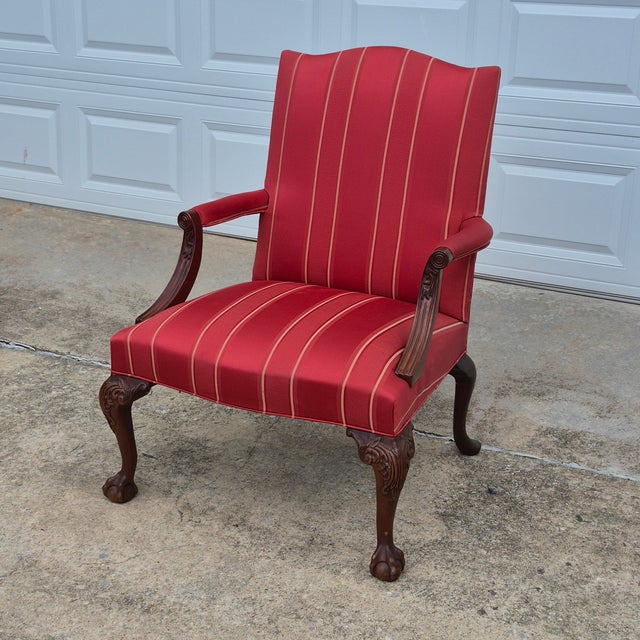 1990s Hickory Chair Chippendale Carved Mahogony Gainsborough Library Arm Chair Claw & Ball Feet For Sale - Image 17 of 17
