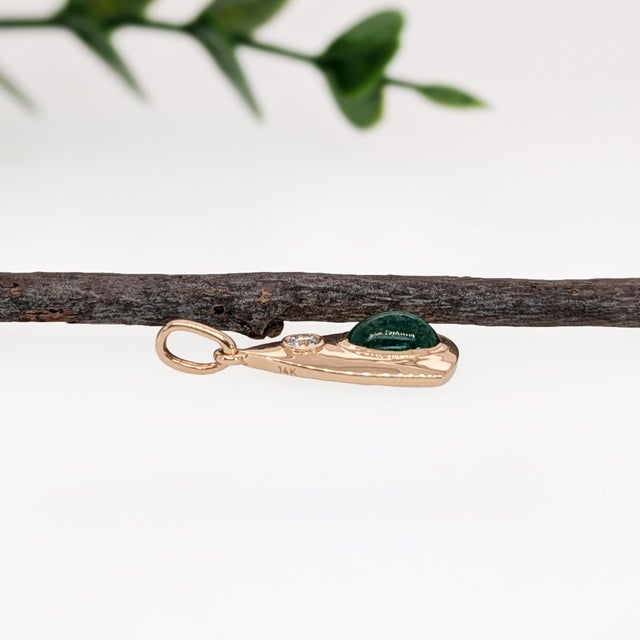 2020s Zambian Emerald Pendant With Natural Diamond Accents: Solid 14k Gold, Oval 7x5mm For Sale - Image 5 of 5