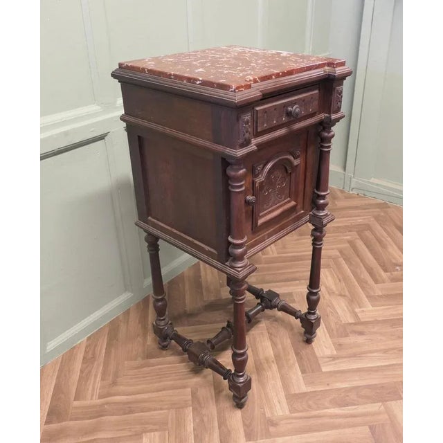 French Carved Nightstand with Marble Top For Sale - Image 6 of 8