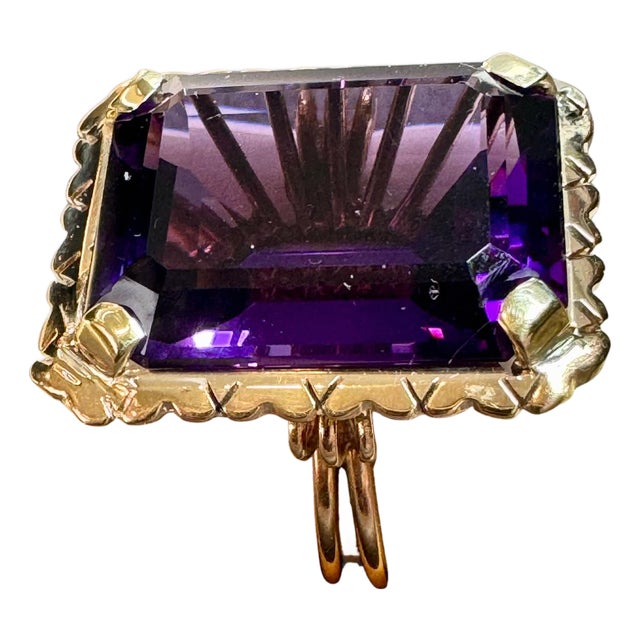 30 Carat Emerald Cut Amethyst Cocktail Ring in 14 Karat Rose Gold Bow Ring Size5 For Sale
