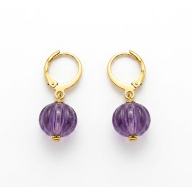 2020s Natural Amethyst 8.45cts & Emerald 0.10cts Earring in 14k Gold For Sale - Image 5 of 8