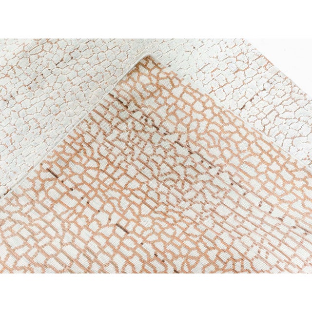 Off-white Modern Cracked Ground Design Hand-Knotted Silk Runner by Doris Leslie Blau For Sale - Image 8 of 8