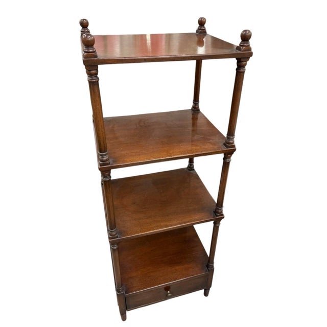 Wood Vintage Four-Tier Turned-Wood Étagère Stand With Base Drawer For Sale - Image 7 of 12