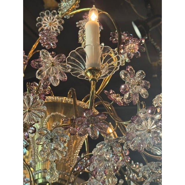 Mid 20th Century Vintage French Maison Bagues Crystal and Amethyst Flower Basket Chandelier For Sale - Image 5 of 9