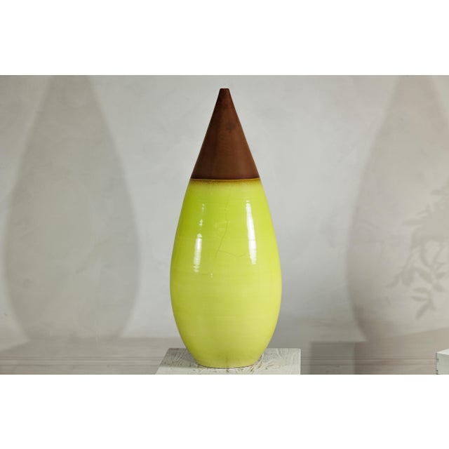 "About the Item This striking large-scale ceramic vase combines sculptural form with a vivid two-tone glaze, blending...