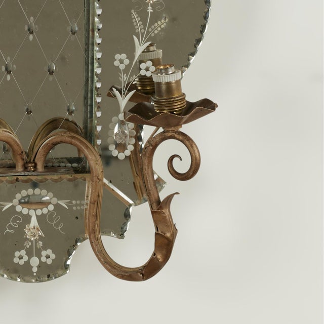 Antique Pair of Italian Mirrored Two Light Wall Sconces For Sale In West Palm - Image 6 of 12
