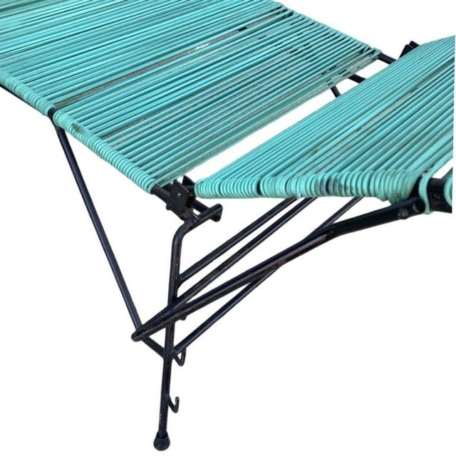 Mid-Century Iron Outdoor/Patio Chaise Lounge W/ Teal Cord, 6 Available For Sale - Image 9 of 9