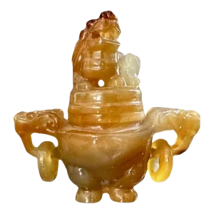 Chinese Carnelian Agate Fu Dog Incense Burner Sculpture