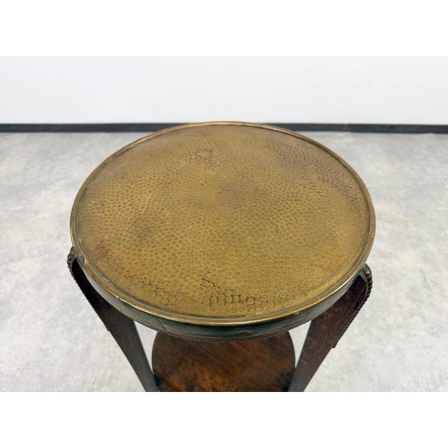 Vienna Secession Oak Side Table with Brass Top and Beaded Details, 1890s For Sale - Image 5 of 10