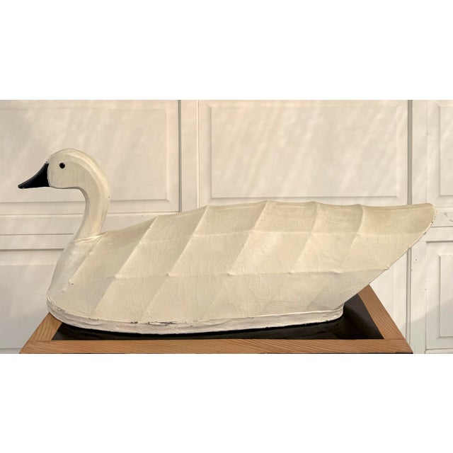 White Folk Art Swan Decoy Sculpture With Carved Wood Head and Canvas Over Wire Armature For Sale - Image 8 of 12