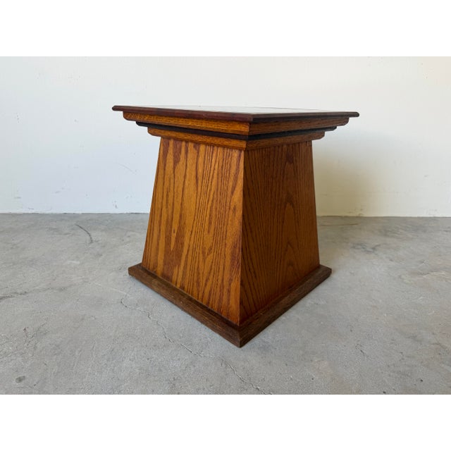 Vintage Geometric Wood Side Table / Plant Stand With Black Granite Stone Top For Sale - Image 10 of 12