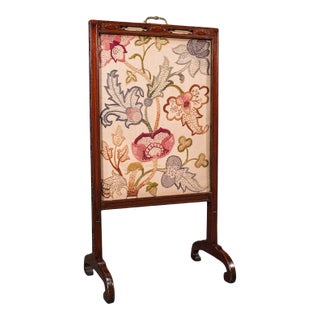 C.1830 Antique Regency English Mahogany Needlepoint Fire Screen Fireside Guard For Sale