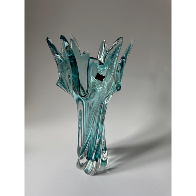 Modern Vintage Turquoise Bohemian Art Glass Sculptural Vase from Egermann, 1980s For Sale - Image 3 of 15