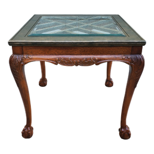 1990s Mahogany Ball & Claw Side Table With Painted Top