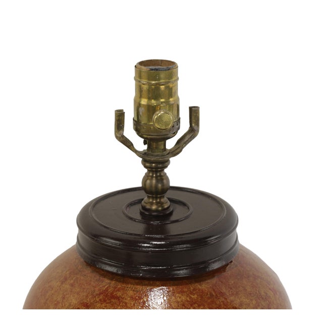 Art Deco A Red Vintage Ceramic Table Lamp With a Unique Brown and Gold Speckled Glaze. For Sale - Image 3 of 7