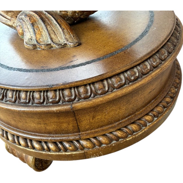 Wood 1990s Dolphin Koi Baroque Side End Table Serpent Gold Gilt Pedestal With Drawer For Sale - Image 7 of 18