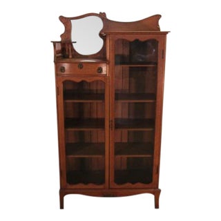 Late 1800's Solid Oak Two Door Bookcase For Sale