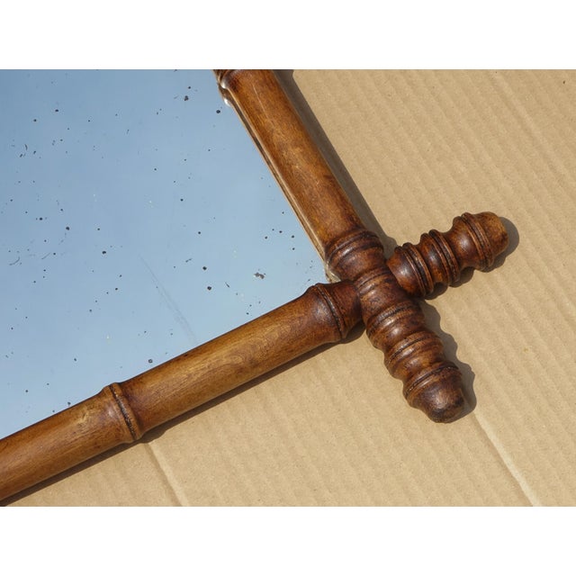 Wood Antique English Faux Bamboo Wall Mirror For Sale - Image 7 of 9