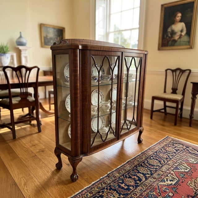 English Art Deco Display Cabinet in Figured Walnut, 1930 For Sale - Image 6 of 11