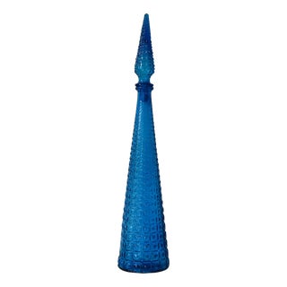 1960s Mid-Century Blue Glass Genie Decanter With Stopper by Empoli For Sale