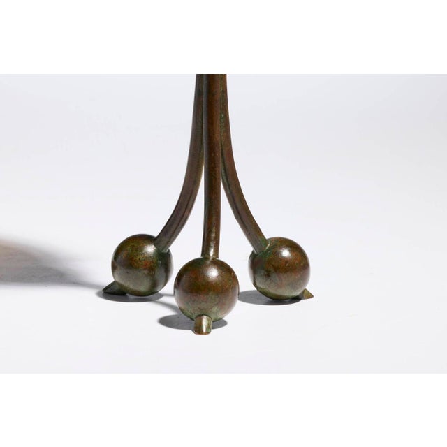Textile Antique Tiffany Studios Tripod Candlestick With Feather Favrile Glass Shade For Sale - Image 7 of 10