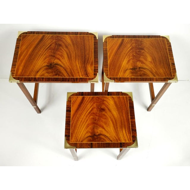 Regency English Military Campaign Nesting Tables in Mahogany, 1940s, Set of 3 For Sale - Image 9 of 11