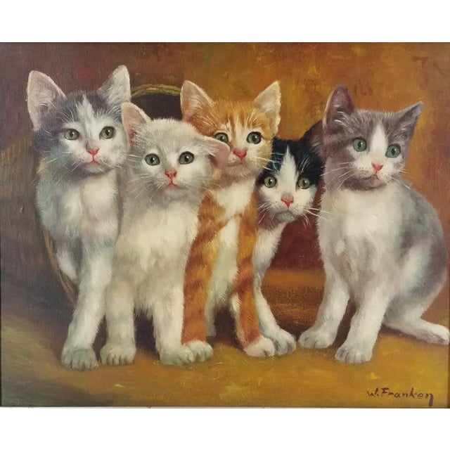 Willi Franken oil on canvas of five curious kittens Willy FRANKEN (1911-1984) William Franken aka Willy or Willi (German...