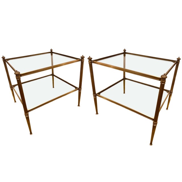 1960s Mid-Century Brass Side Tables with 2-Tier with Glass Tops, France, 1960s, Set of 2 For Sale - Image 5 of 5