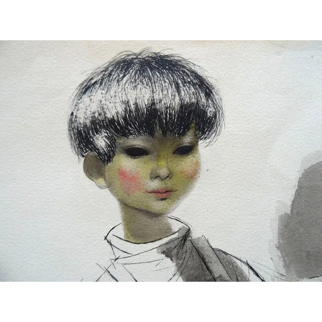 Gunars Vindedzis, A Boy with a Ball, 1969, Ink & Watercolor on Paper For Sale - Image 4 of 5