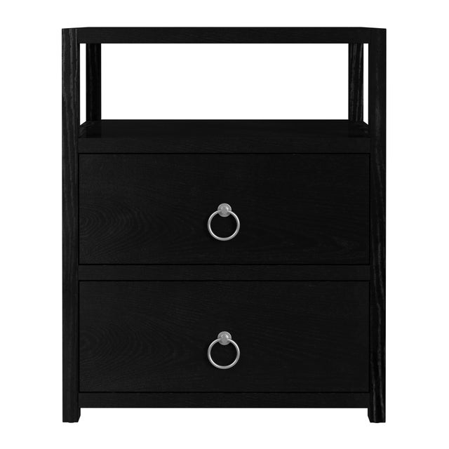 Spritely Home Accent Furniture Lark 21 in. W Wood 2 Drawer Nightstand with Open Storage Shelf, Washed Black For Sale - Image 4 of 8
