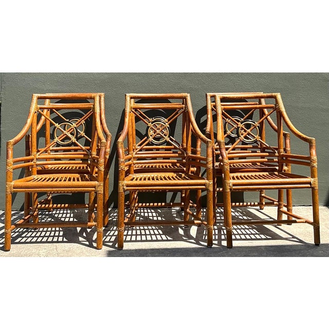 Vintage McGuire Target Back Rattan Dining Chairs - Set of 6 For Sale - Image 10 of 18
